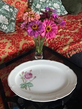 Edwin Knowles Porcelain Serving Platter with Pink Rose Motif